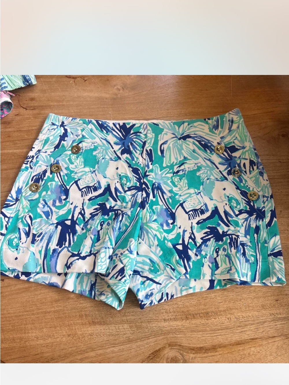 Lilly Pulitzer Teal & Navy Palm-Print High-Rise Shorts